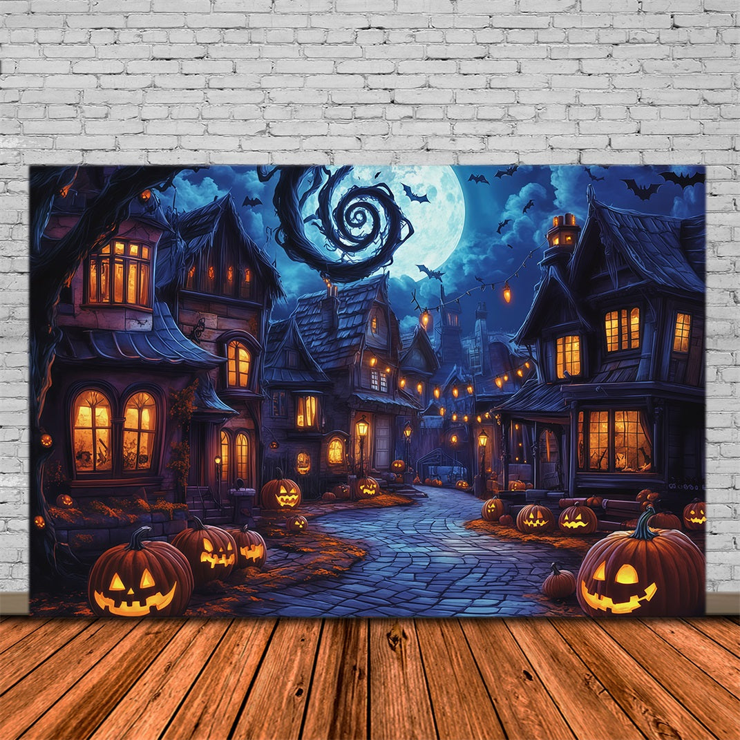 Fotohintergründe Halloween Gruseliges Dorf Kürbisstraße Halloween Stadt Hintergrund RR67-37