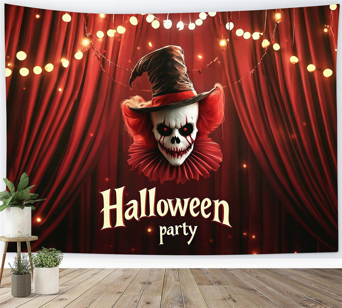 Halloween-Party-Hintergründe Clown-Totenkopf Roter Vorhang Halloween-Fotokabinen-Hintergrund RR67-57