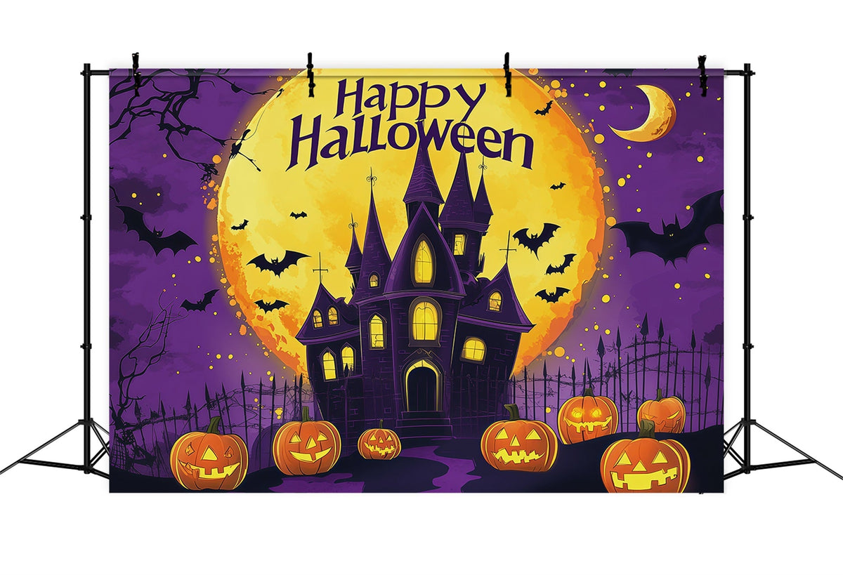 Niedliche Halloween-Hintergründe Lila Schloss Kürbis Mond Halloween-Hintergründe Szenenaufbauten RR67-6