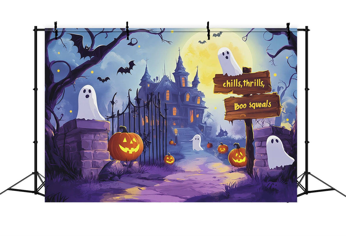 Halloween-Fotohintergrund-IdeenGeisterhaftes Herrenhaus Kürbisweg Halloween-Fotohintergrund RR67-65