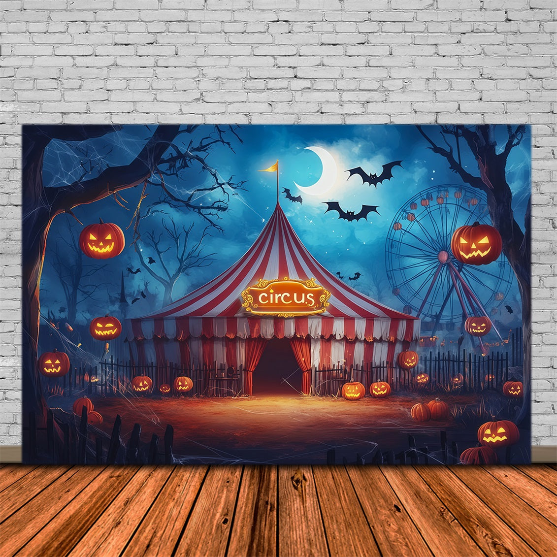 Halloween-FotohintergründeMondscheinzirkus Kürbiszelt Halloween-Zirkuskulisse RR67-89