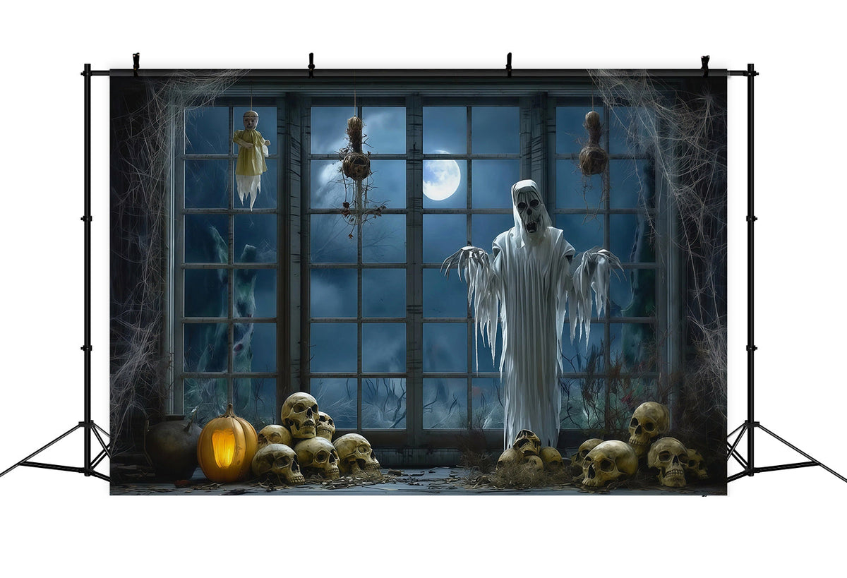 Halloween-FotohintergrundGeister-Fenster-Totenkopf-Dekoration Gruseliger Halloween-Hintergrund RR67-92