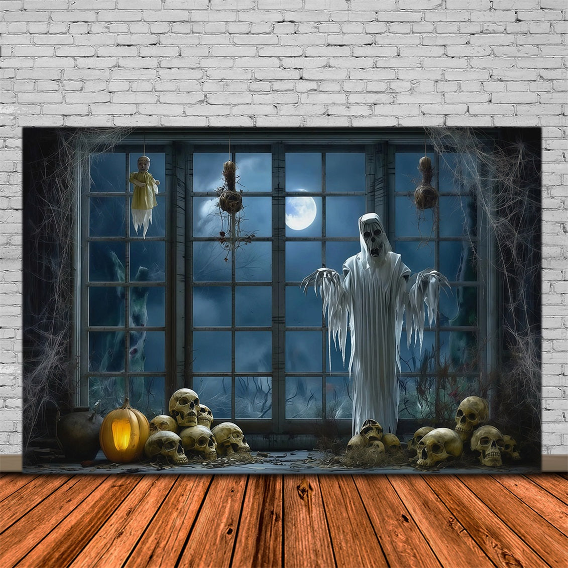 Halloween-FotohintergrundGeister-Fenster-Totenkopf-Dekoration Gruseliger Halloween-Hintergrund RR67-92