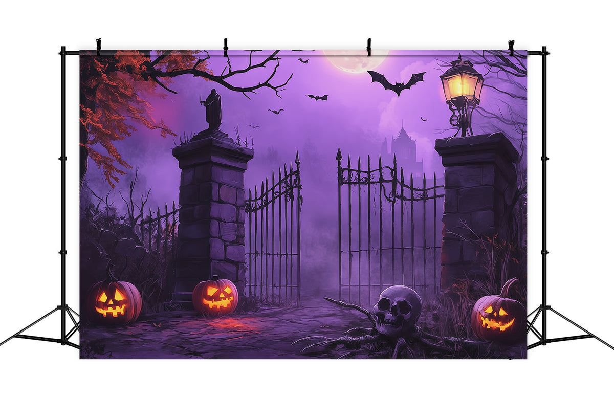 Halloween-HintergrundideenDiy-Projekt Lila Friedhofs-Kürbistor Lila Halloween-Hintergrund RR67-94