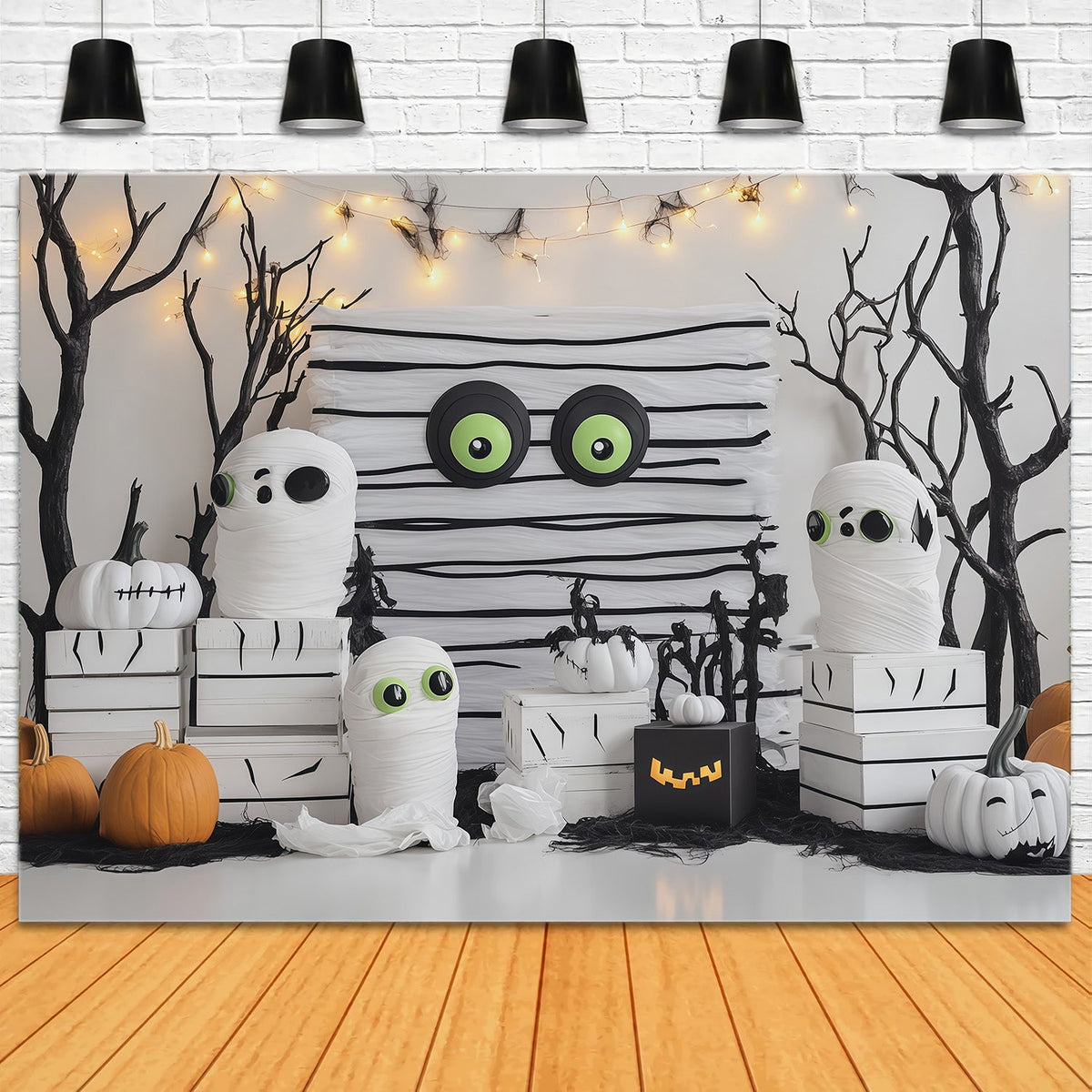 Einfacher Halloween-Hintergrund Niedliche Mumien-Kürbis-Party Extra Großer Halloween-Hintergrund RR67-98