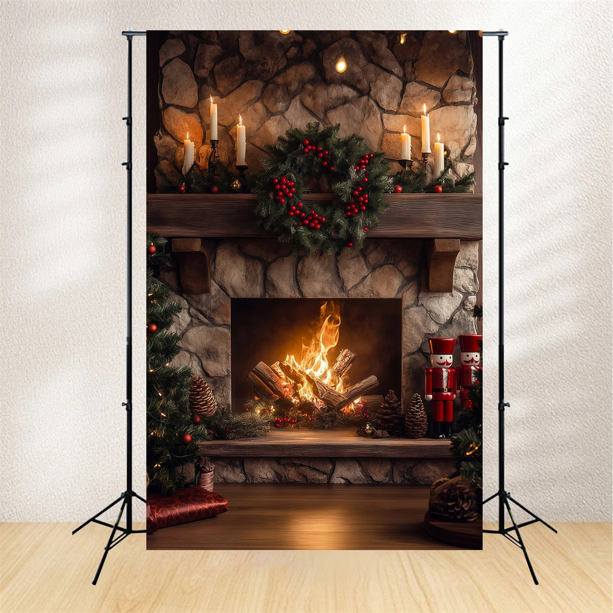 Weihnachtskamin-Hintergründe Steingirlande Glühen Weihnachts-Fotografie-Hintergrund RR68-66