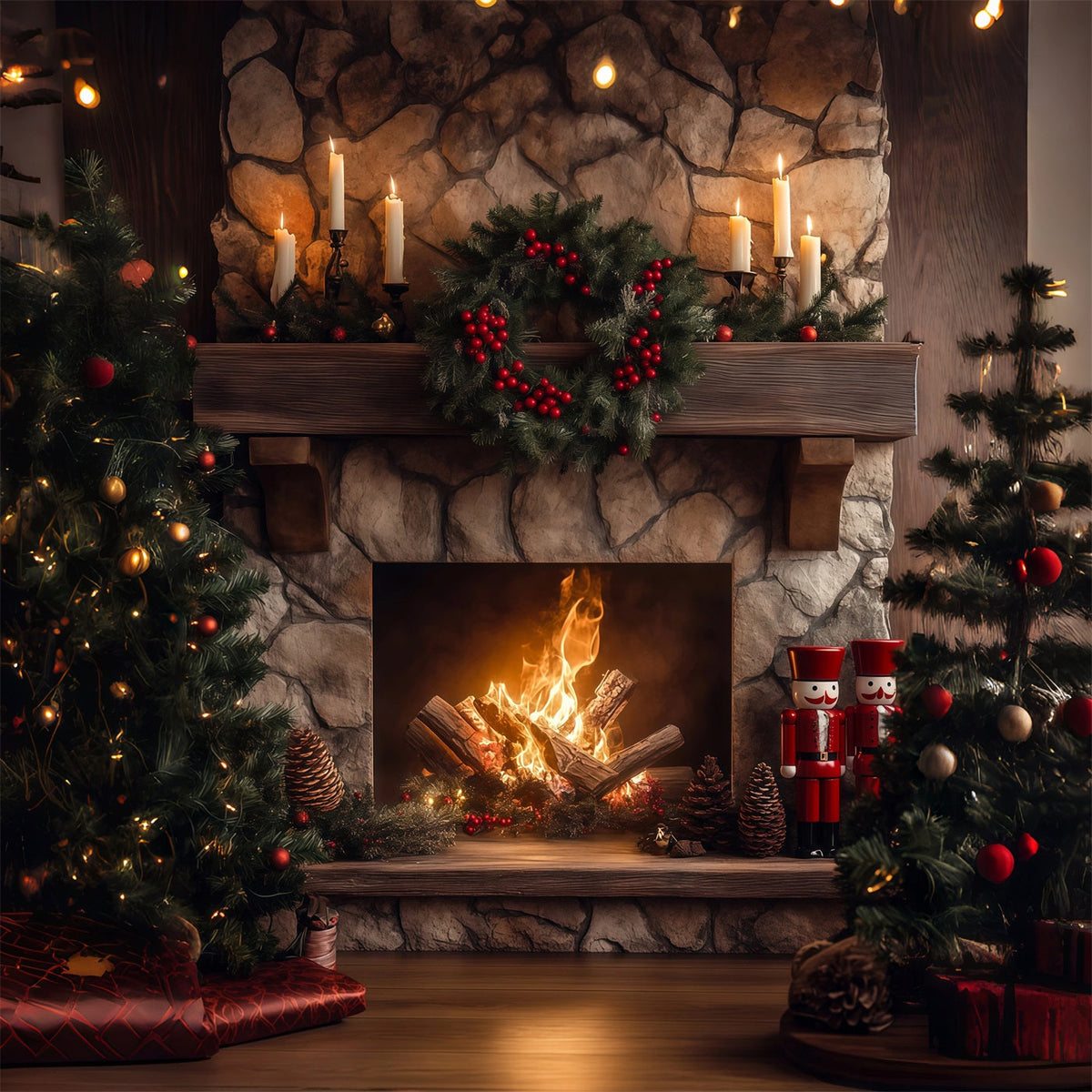 Weihnachtskamin-Hintergründe Steingirlande Glühen Weihnachts-Fotografie-Hintergrund RR68-66