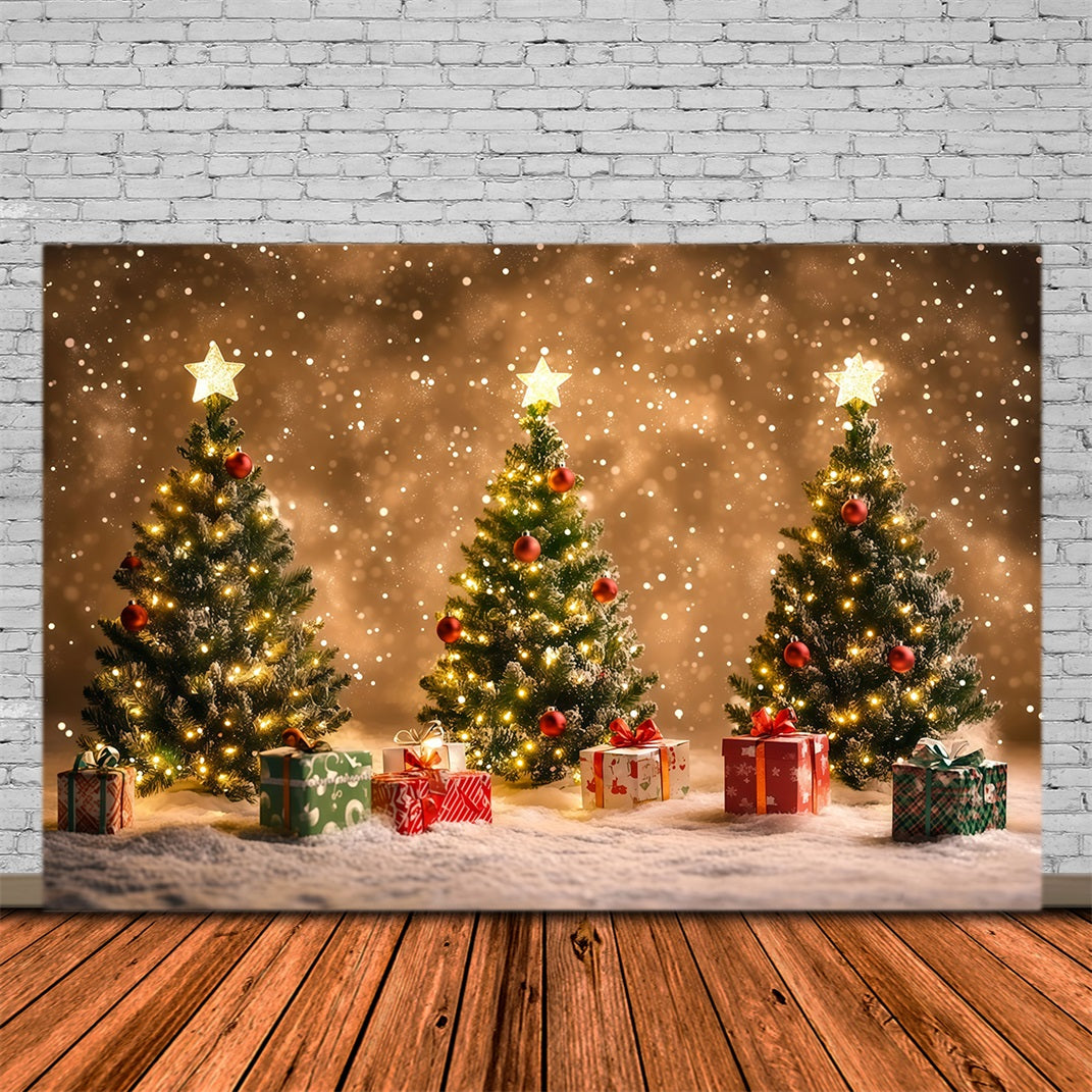 Weihnachtsbaum-Hintergrund Bokeh-Effekt: Verschneite, Leuchtende Bäume Weihnachtshintergründe RR68-74