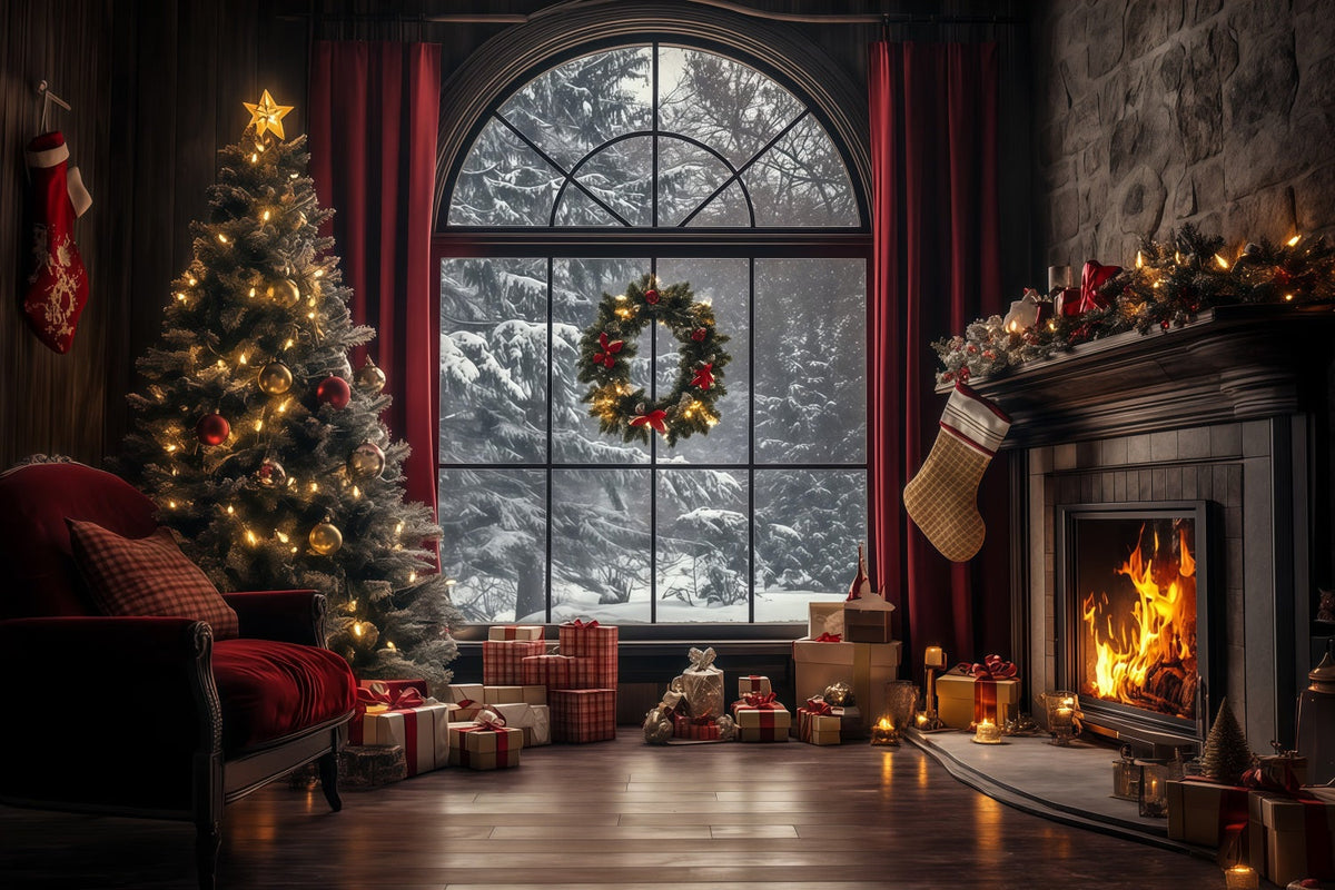 Weihnachtsfenster-Hintergrund Elegantes Winterwohnzimmer Weihnachtshintergrund Für Fotografie RR68-75