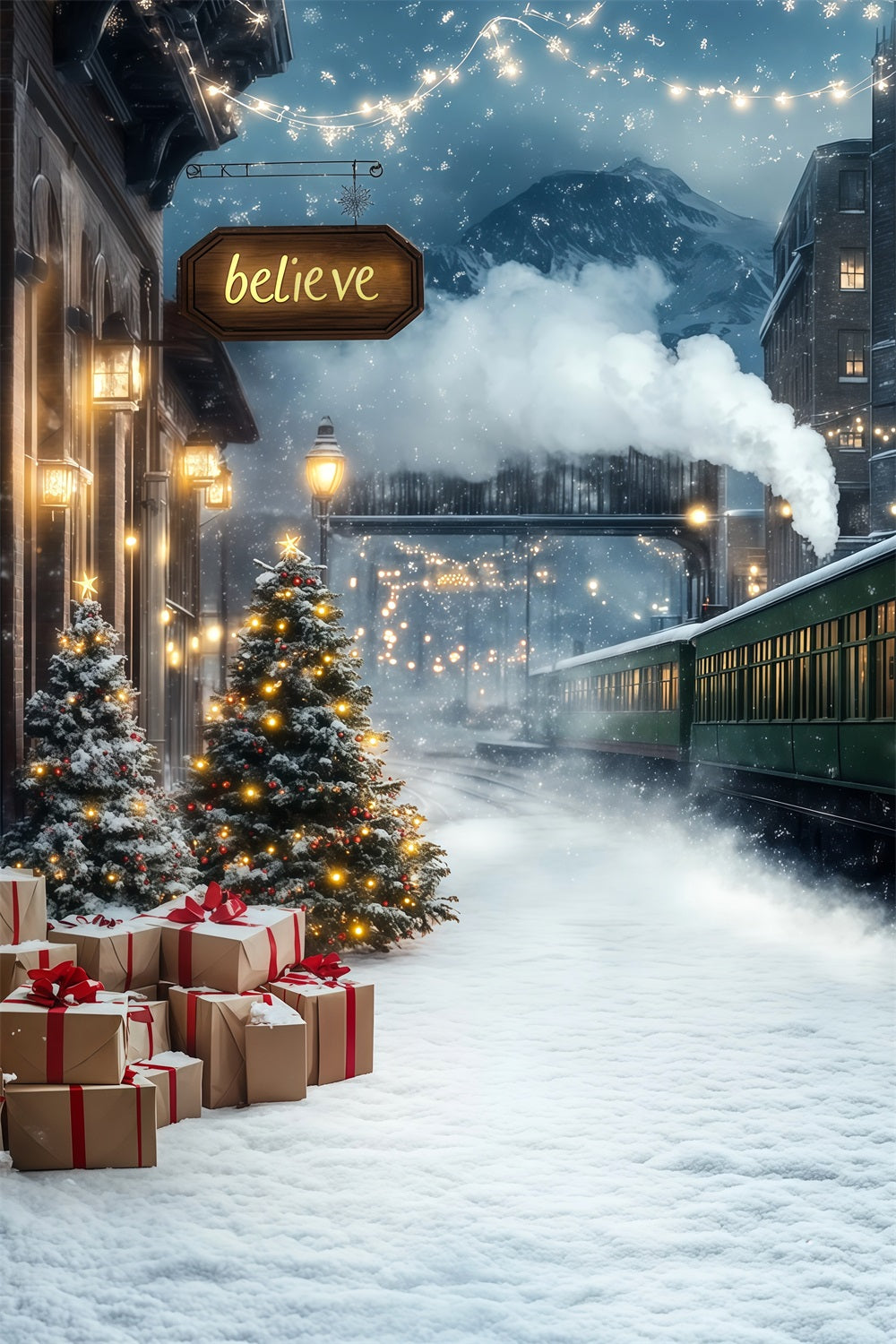 Winterliche Weihnachtskulisse Bergbahnhof Ideen Für Weihnachtskulissen RR68-78