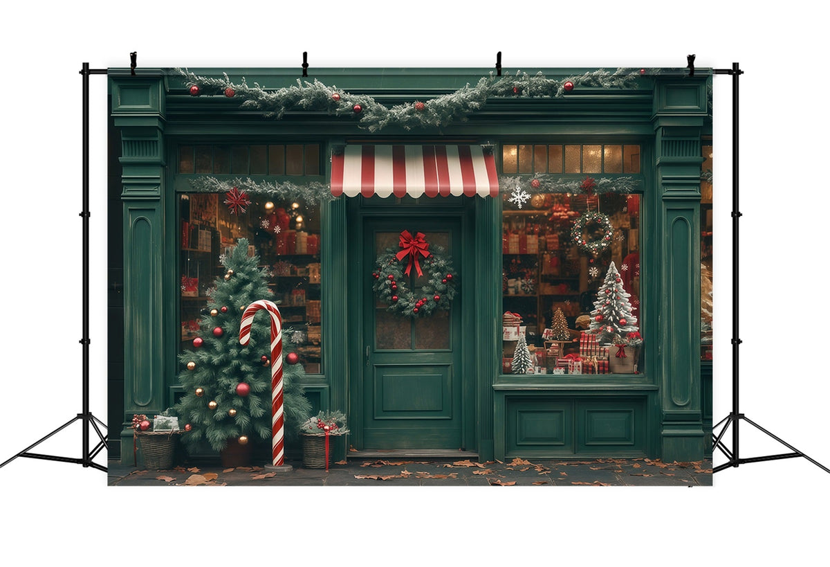 Weihnachtsladen-Hintergrund Grüne Schaufensterdekoration Weihnachtsfotohintergrund RR68-83
