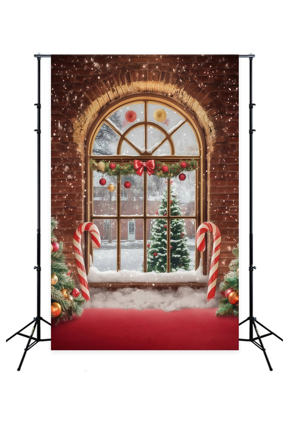 Weihnachtsfenster-Hintergrund Zuckerstangenbaum Aus Ziegelsteinen Weihnachtswand-Hintergrund RR68-88
