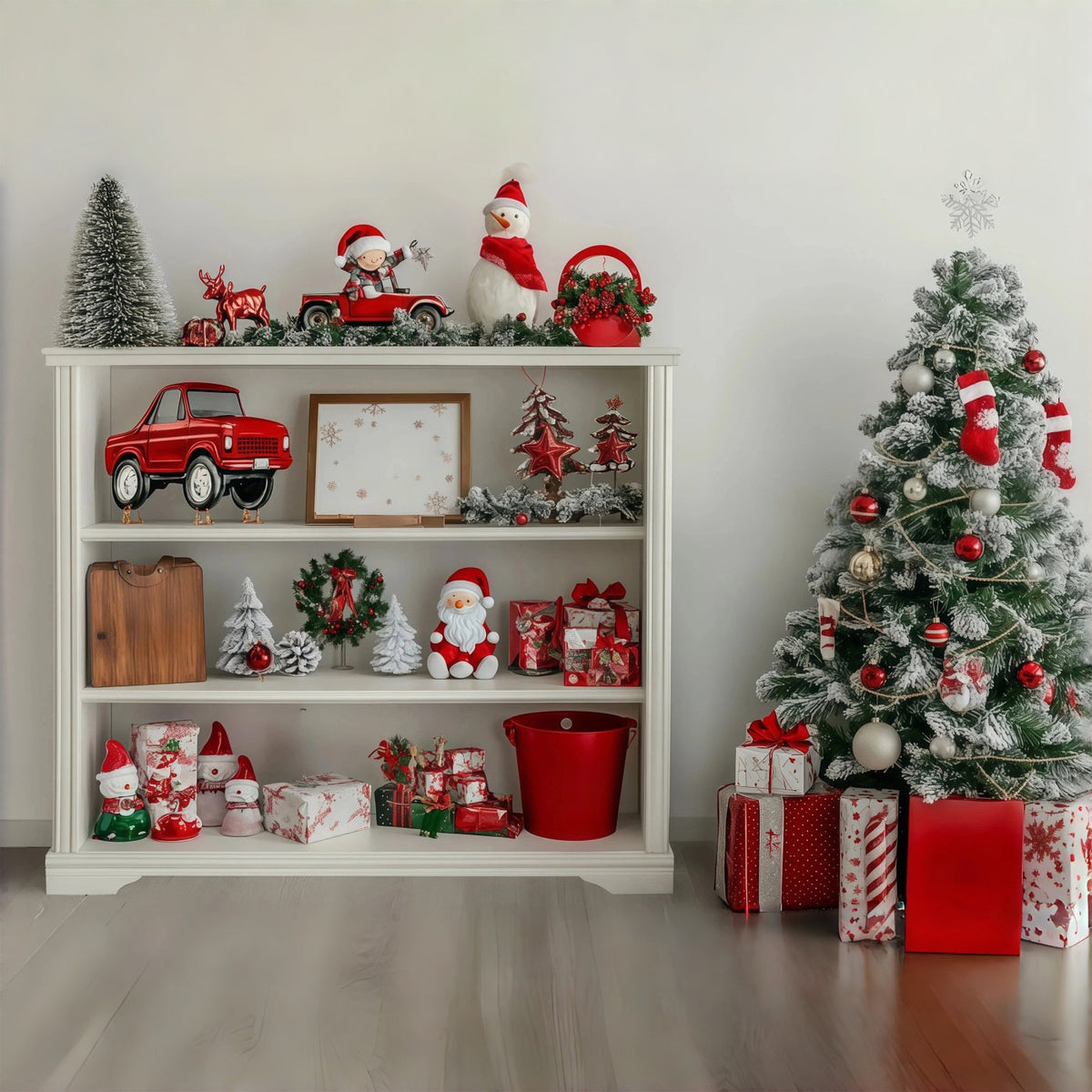 Weihnachtsschmuck-Hintergrund Festliche Regalbaum-Ausstellung Weihnachtliche Musselin-Hintergründe RR68-97
