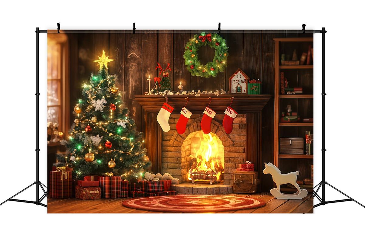 Weihnachtskamin-Hintergrund Gemütlicher Kamin-Strumpf-Glanz Weihnachtskulisse RR68-98