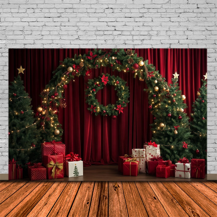 Roter Weihnachtshintergrund Vorhangkranz Girlande Bogen Große Weihnachtskulisse RR69-104
