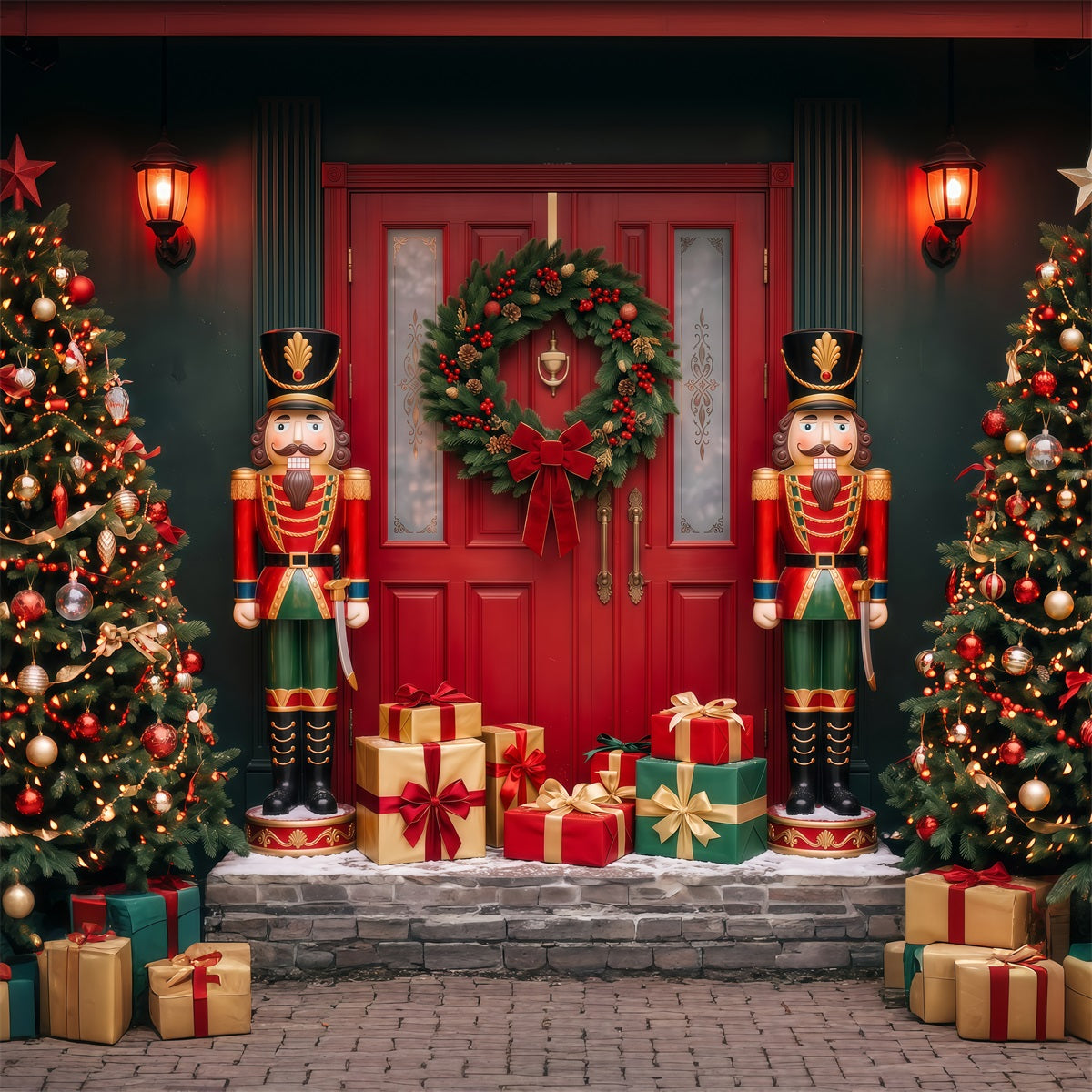 Weihnachtstür-Hintergrund Nussknackerbaum-Geschenkdisplay Weihnachtsstudio-Hintergrund RR69-110