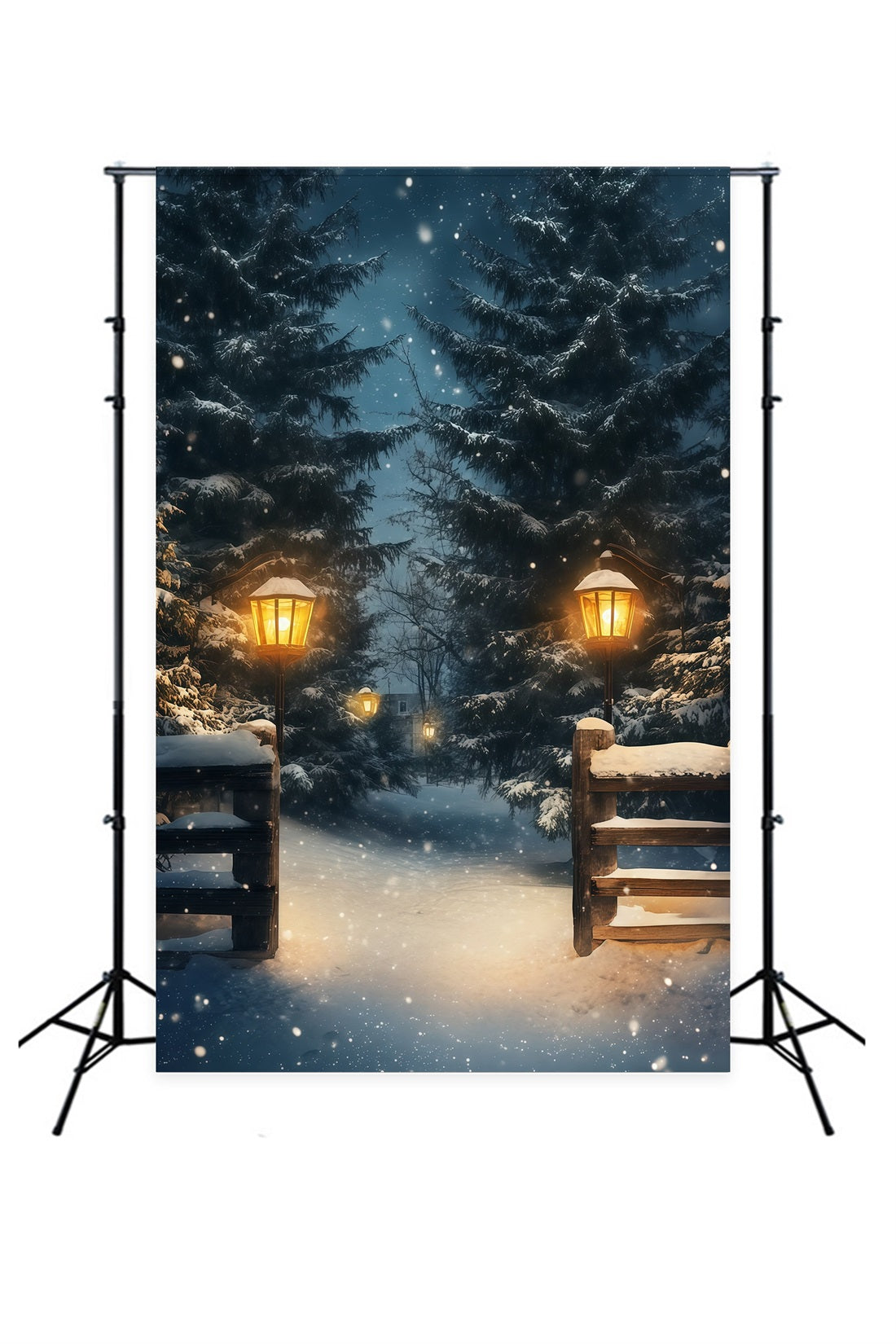 Weihnachtsschnee-Hintergrund Schneelaternenwaldpfad Weihnachts-Fotografie-Hintergründe RR69-13
