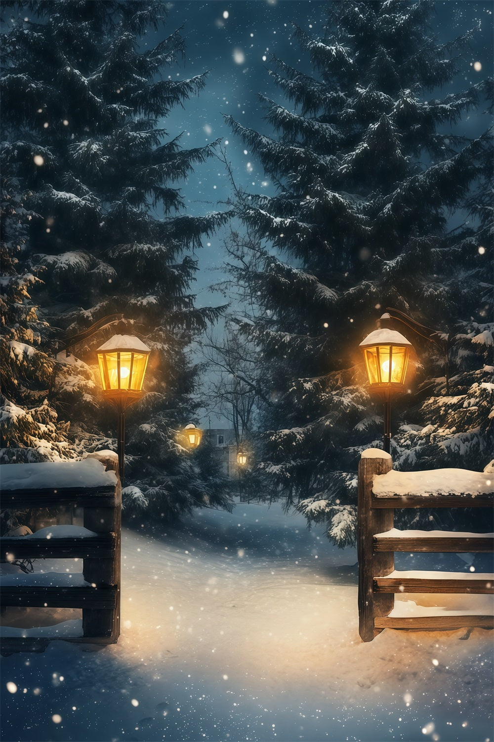 Weihnachtsschnee-Hintergrund Schneelaternenwaldpfad Weihnachts-Fotografie-Hintergründe RR69-13