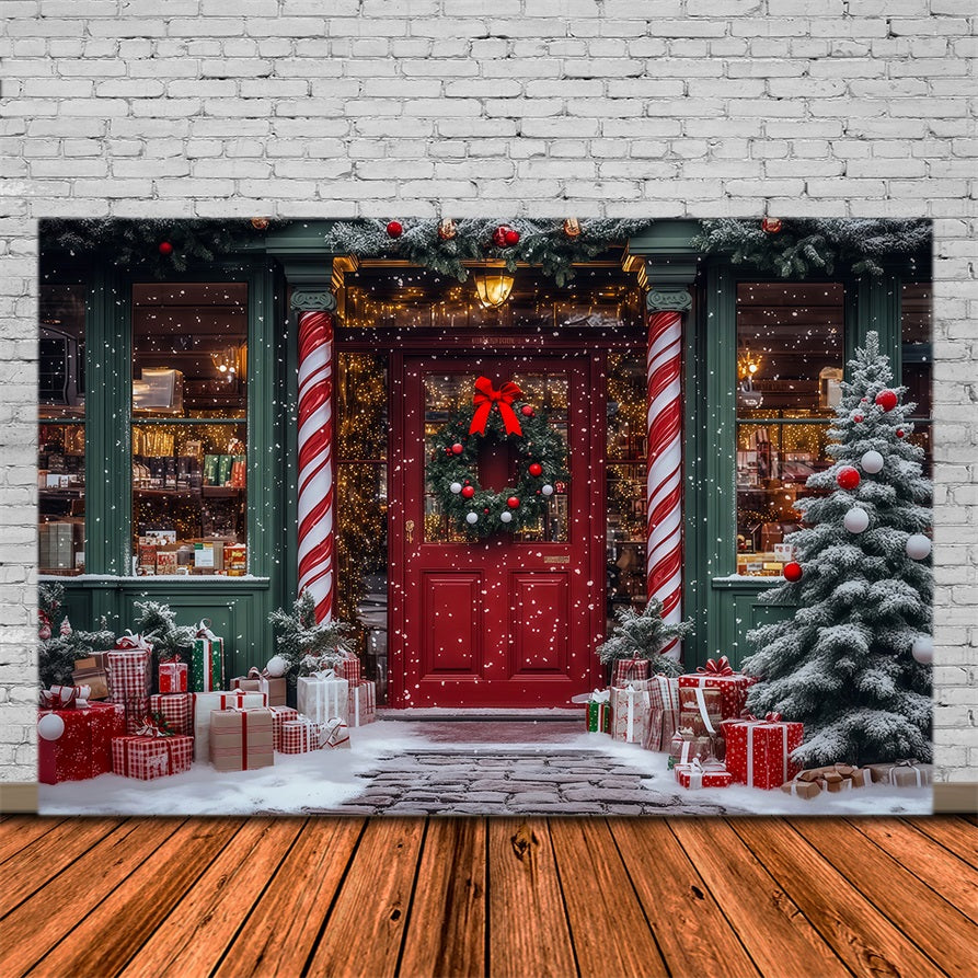 Weihnachtsspielzeugladen-Hintergrund Eingang Zum Zuckerstangenladen Weihnachtsstudio-Hintergrund RR69-16