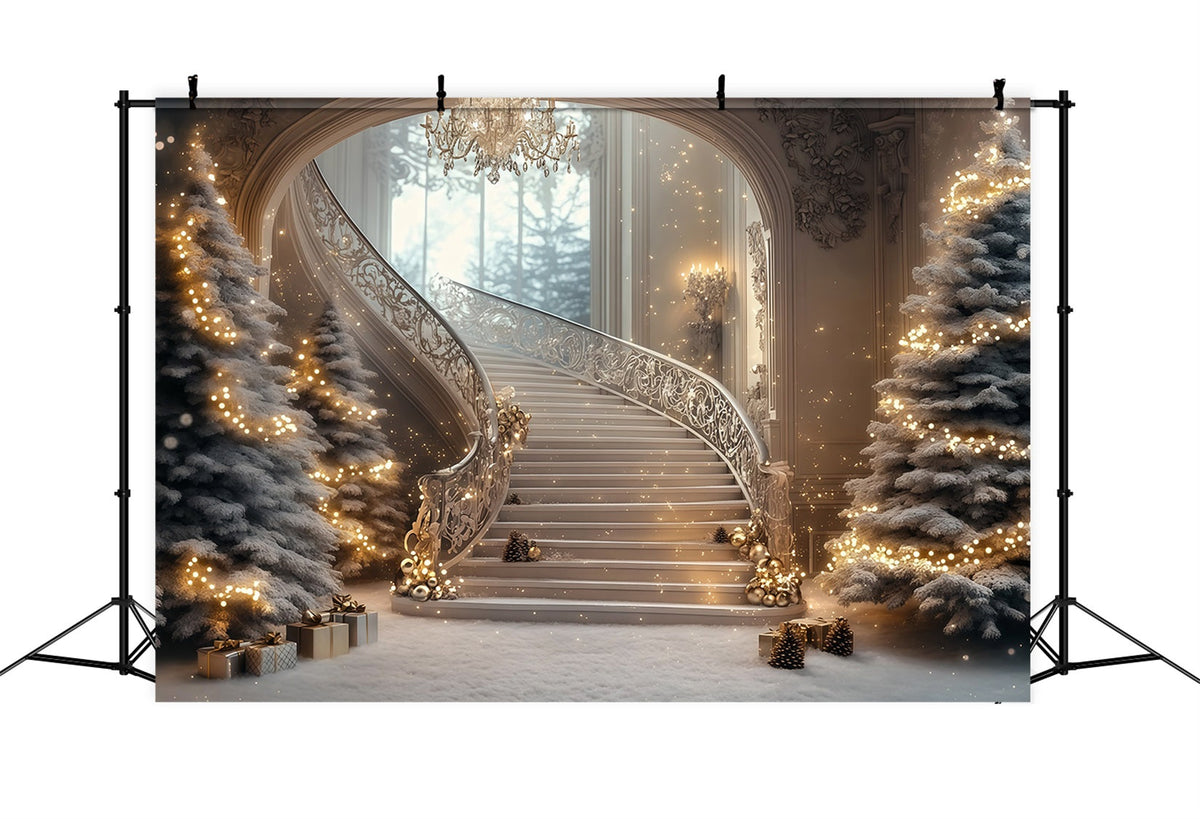 Große Weihnachtskulisse Funkelnder Glanz Der Großen Treppe Weihnachtshintergrund RR69-2