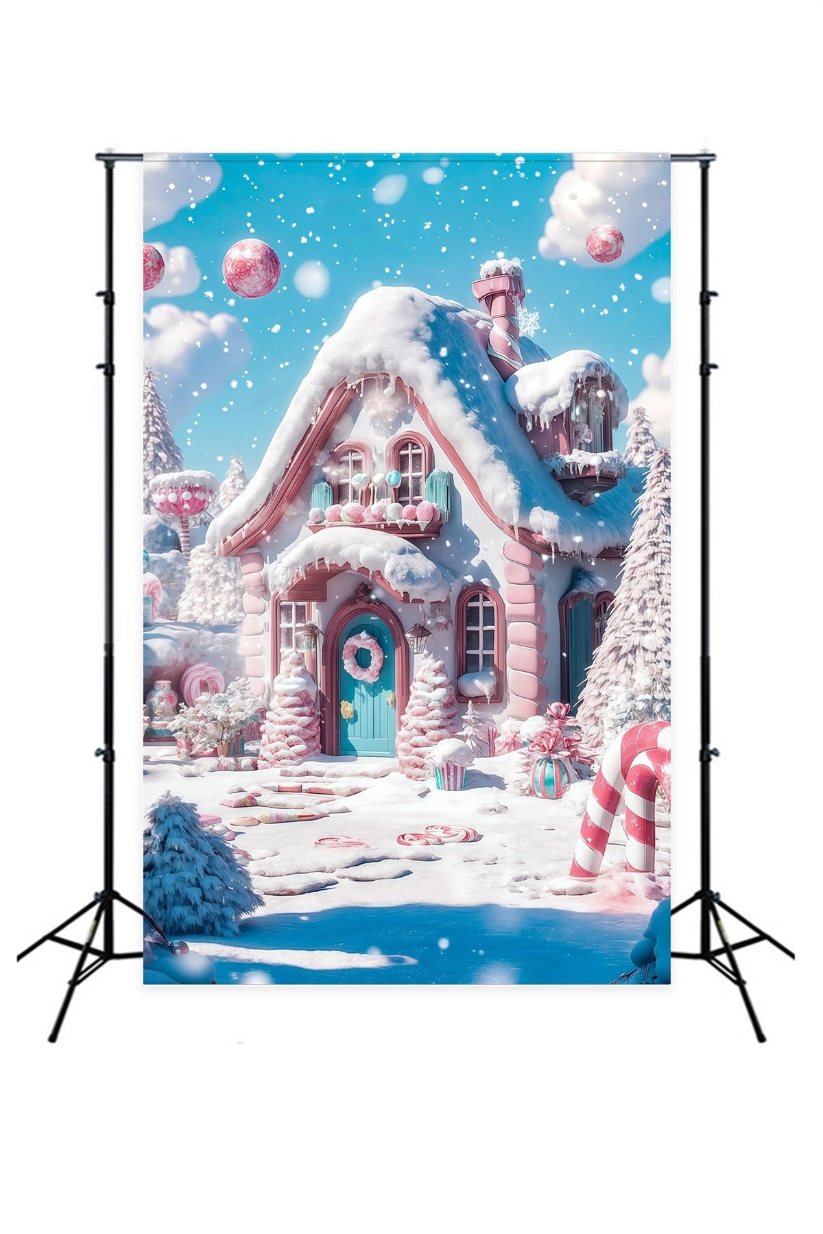 Weihnachtskulisse Candyland Schneerosa Bonbon-Häuschen Professionelle Weihnachtskulisse RR69-29