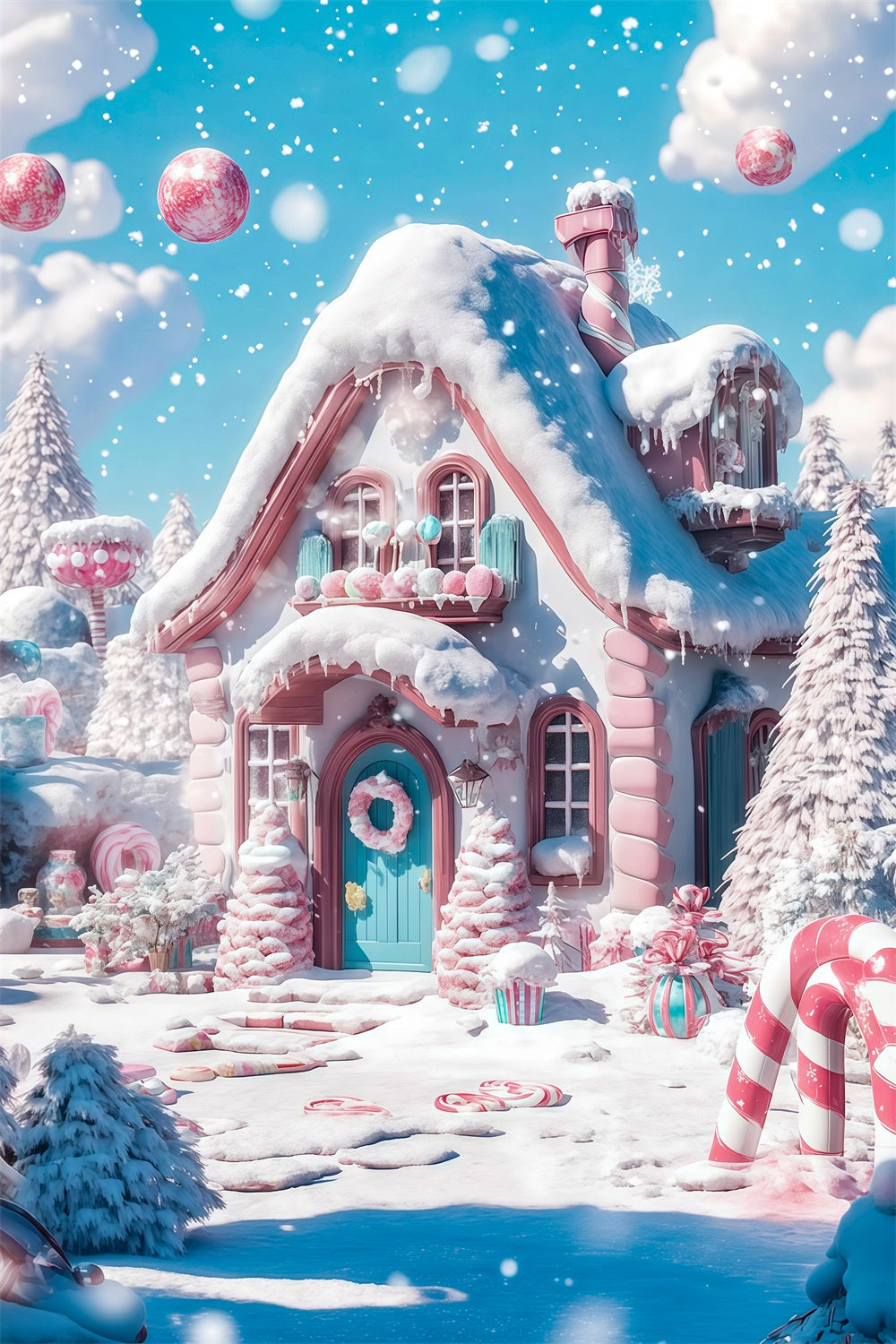Weihnachtskulisse Candyland Schneerosa Bonbon-Häuschen Professionelle Weihnachtskulisse RR69-29