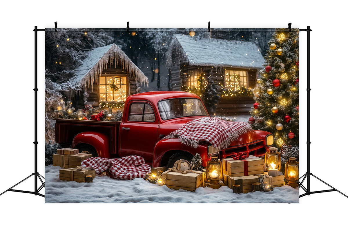 Weihnachtstruck-Hintergrund Oldtimer-Waldhütte Musselin-Hintergrund Weihnachten RR69-32