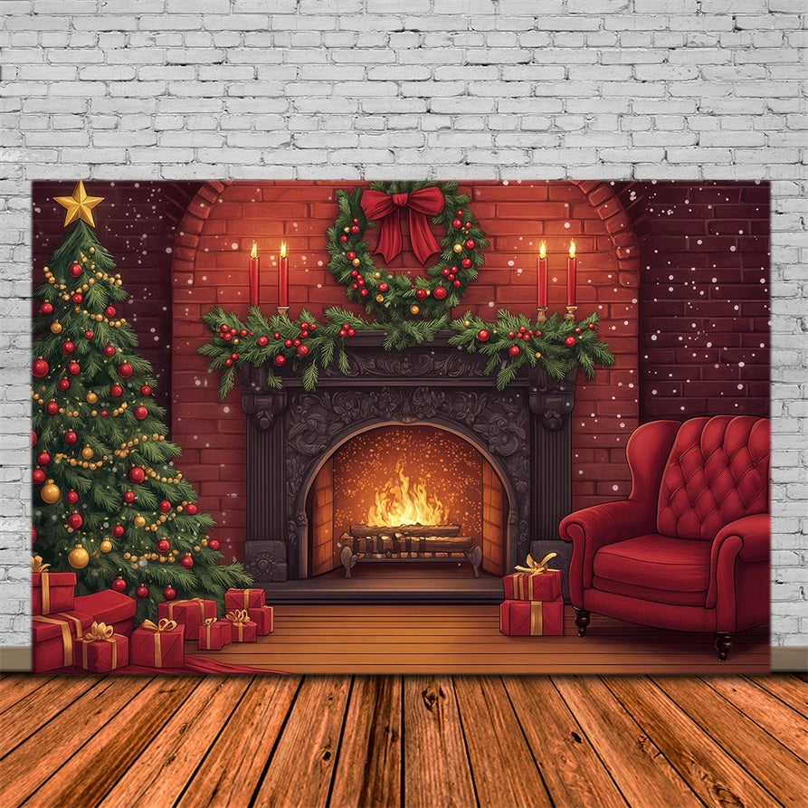 Niedliche Weihnachtskulisse Kamin Aus Ziegelsteinen, Girlande, Glanz Weihnachts-Fotohintergründe RR69-33