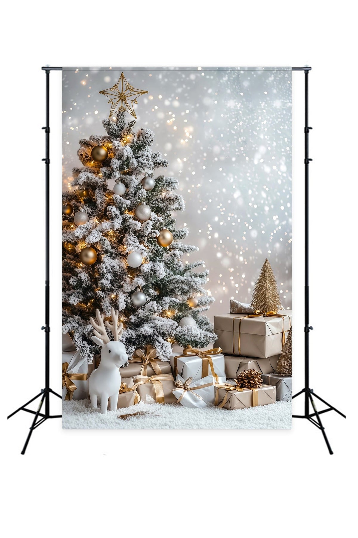 Weihnachts-Bokeh-Hintergrund Geschenkdisplay Frostbaum Weihnachtliche Musselin-Hintergründe RR69-34