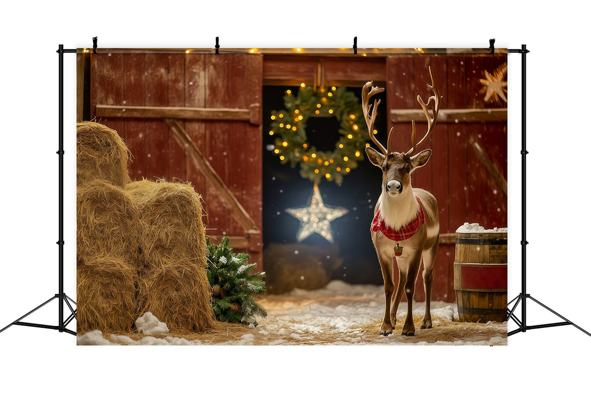 Weihnachts-Scheunentor-Hintergrund Rustikaler Rentierstalleingang Weihnachtshintergrund RR69-39