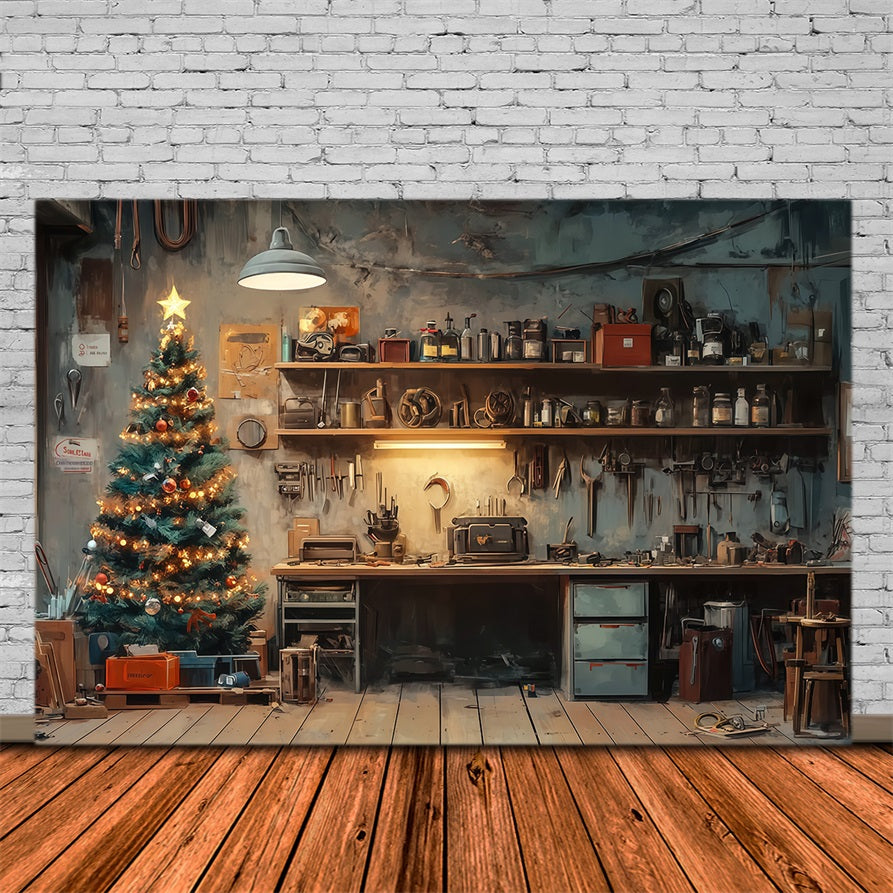 Kulisse Für Die Weihnachtswerkstatt Rustikale Zimmerbaumecke Professionelle Weihnachtskulissen RR69-4