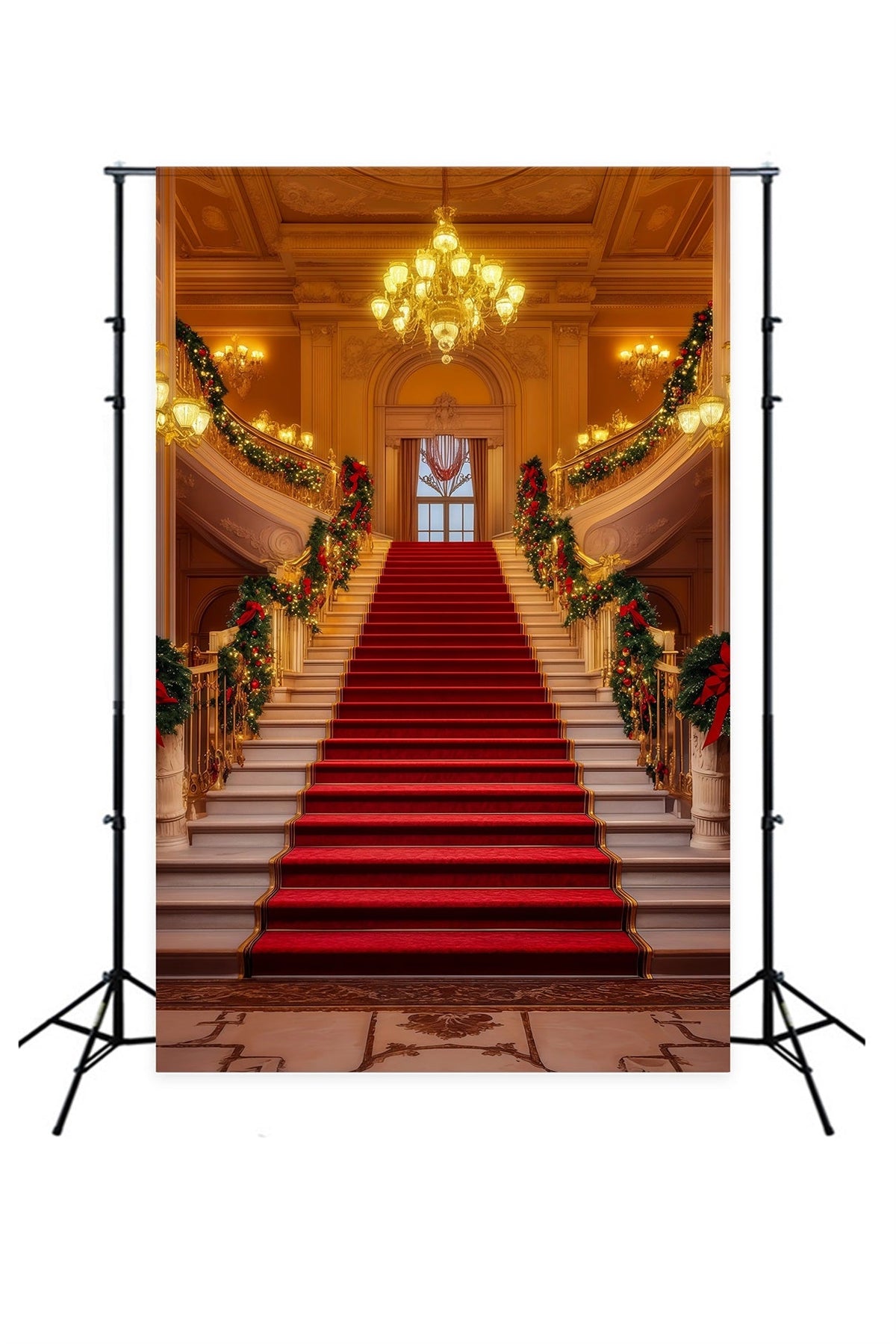 Weihnachts-Bühnenhintergründe Prunkvoller Kronleuchter, Treppenhaus Weihnachts-Fotografie-Hintergründe RR69-5