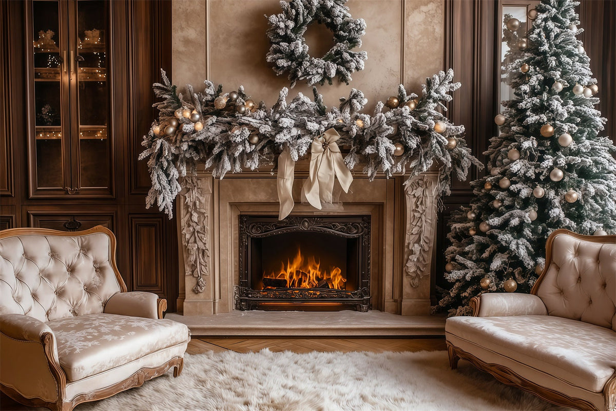Weihnachts-Wohnzimmer-Hintergrund Kamin Weiße Girlande Weihnachts-Fotografie-Hintergründe RR69-50
