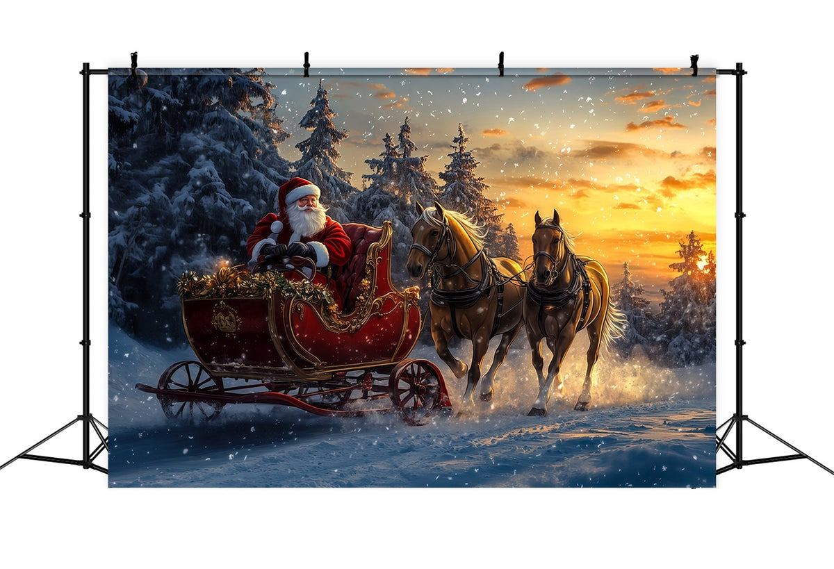 Weihnachtsmann-Hintergrund Weihnachtsmannschlitten Im Schneewald Weihnachtsfotohintergrund RR69-54