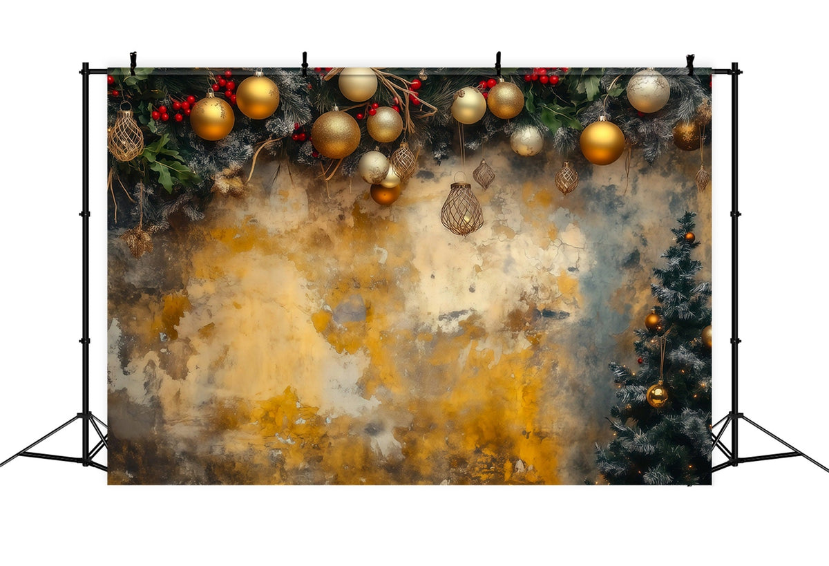 Weihnachtskugel-Hintergrund Goldene Ornamentgirlande Wand Studiohintergründe Weihnachten RR69-56