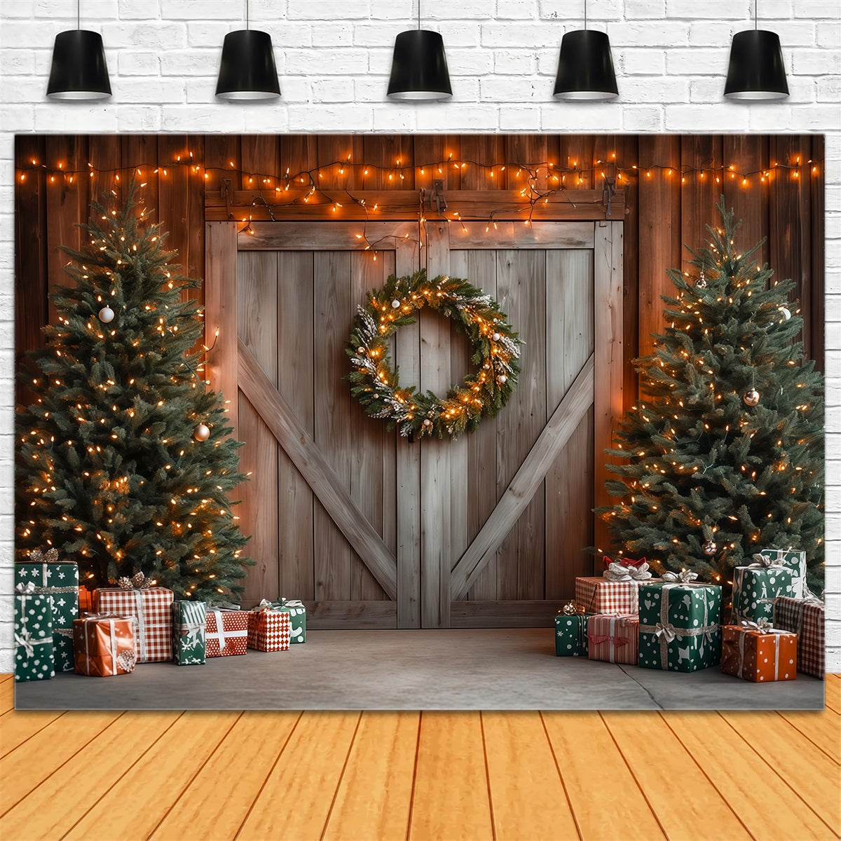 Weihnachts-Scheunentor-Hintergrund Rustikale Scheunentor-Dekoration Weihnachts-Studiohintergründe RR69-59