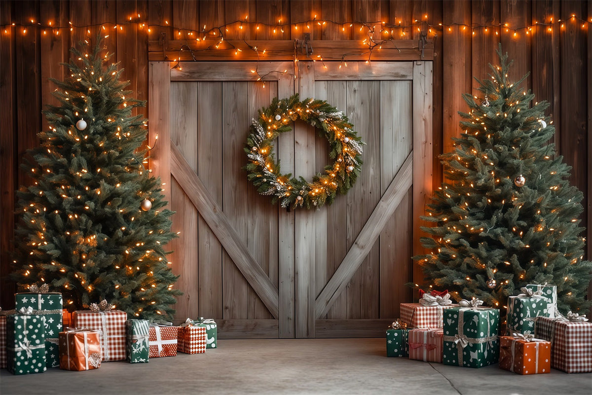 Weihnachts-Scheunentor-Hintergrund Rustikale Scheunentor-Dekoration Weihnachts-Studiohintergründe RR69-59