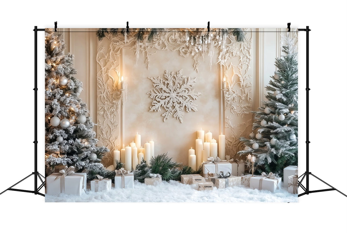 Hintergrund Mit Weißem Weihnachtsbaum Wand Mit Mattiertem Kerzen-Schneeflockenmuster Weihnachtsfotohintergrund RR69-6