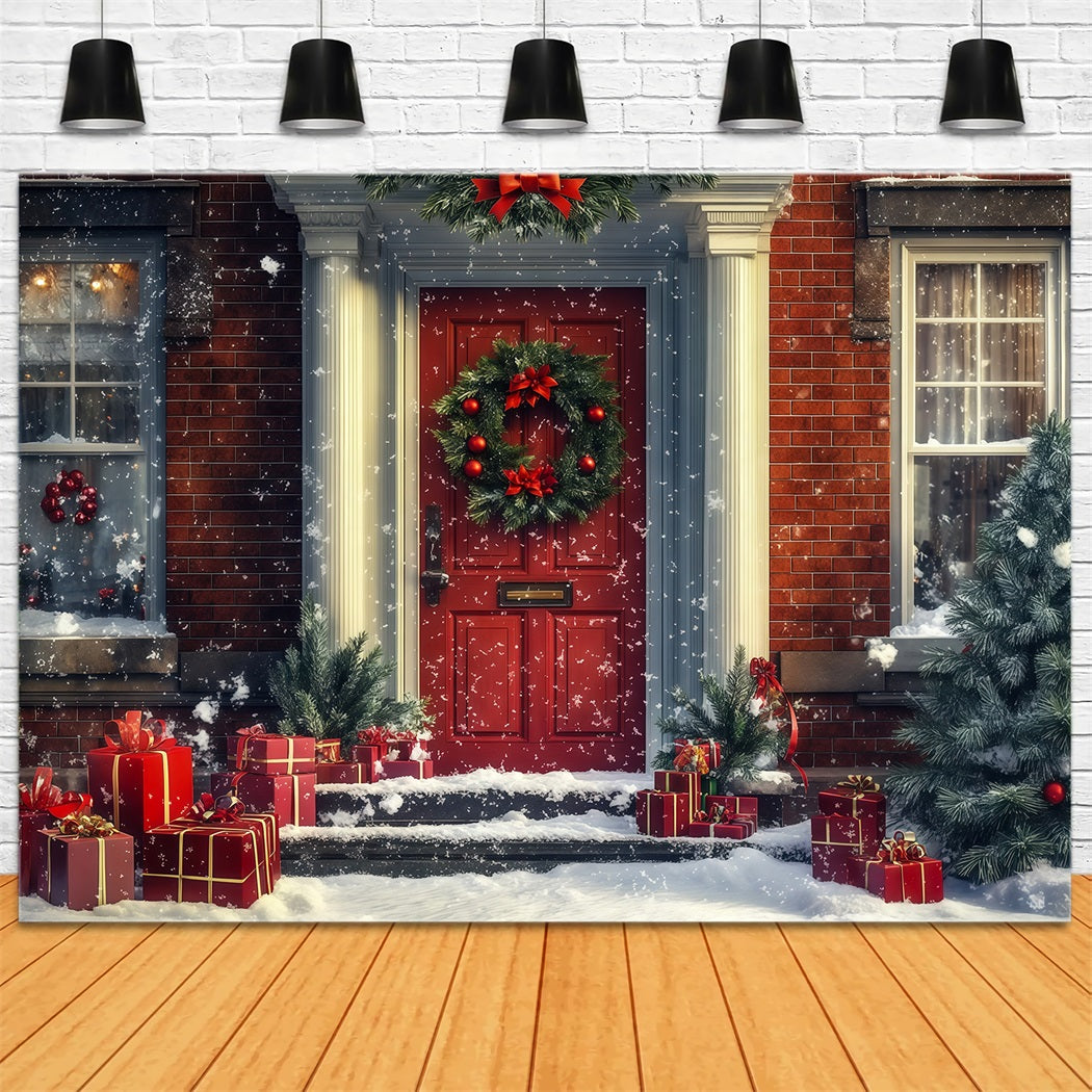 Weihnachtshaus-Kulisse Schneerote Türgeschenke Weihnachts-Fotohintergründe RR69-71