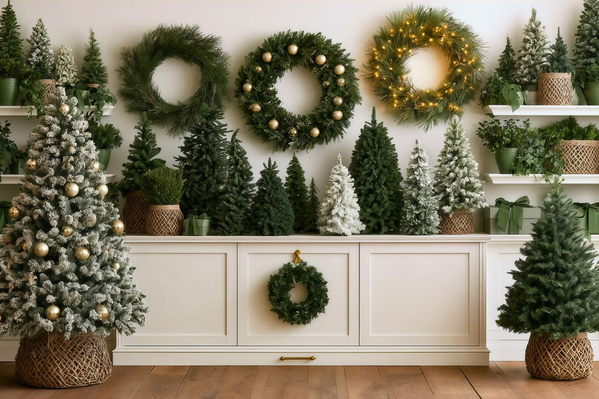 Weihnachtsgrün-Hintergrund Kranz-Baum-Ausstellungswand Weihnachts-Fotohintergründe RR69-78
