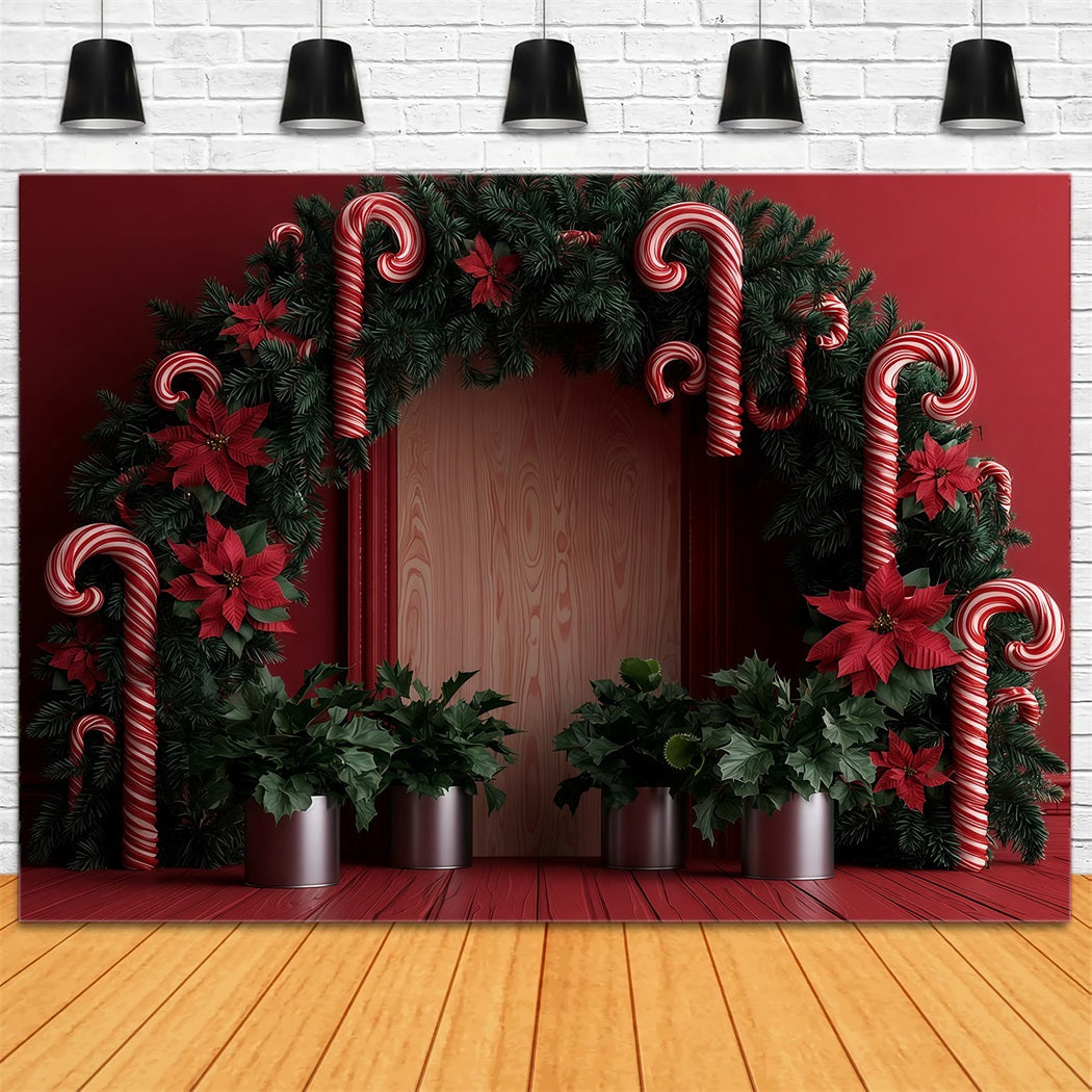 Weihnachtshintergrund Mit Zuckerstangenmotiv Weihnachtsstern-Girlandenbogen Weihnachts-Studiohintergründe RR69-79