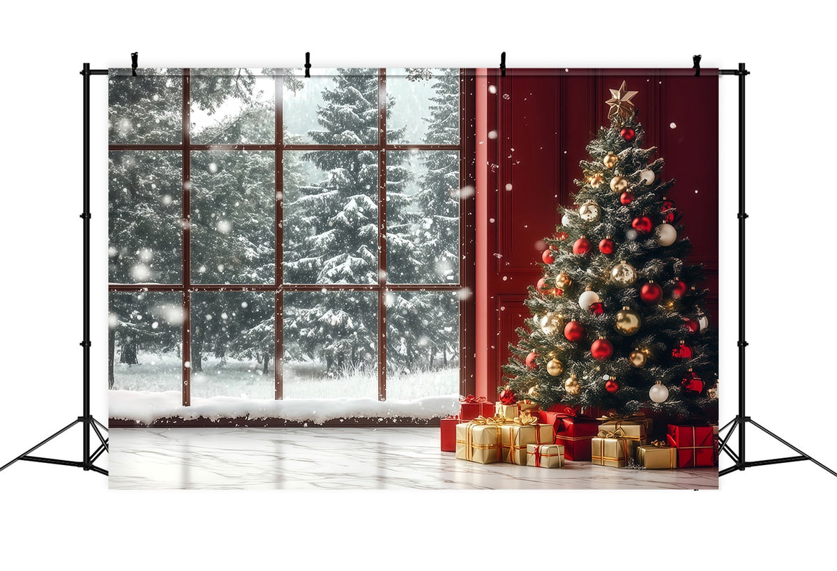 Weihnachtsfenster-Hintergrund Schneebedeckte Fensterbaumecke Weihnachtswand-Hintergrund RR69-8