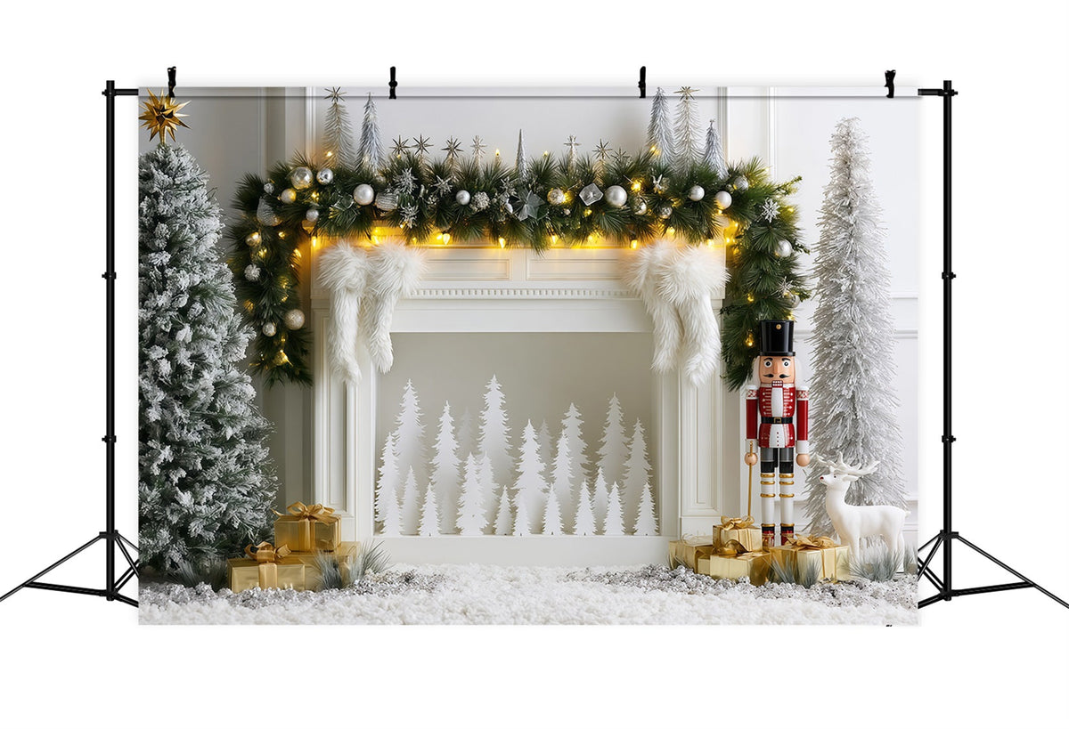 Elegante Weihnachtskulisse Kaminaufsatz Aus Silberfrost Studio-Weihnachtskulissen RR69-81