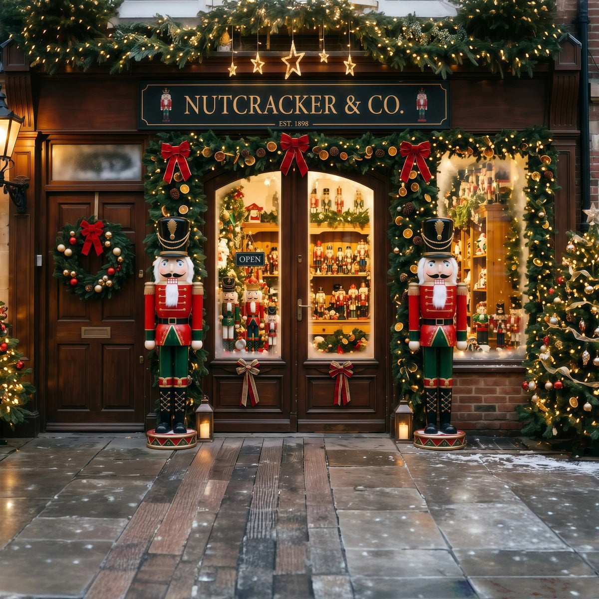 Weihnachtsladen-Hintergrund Nussknacker-Spielzeugladen Weihnachtswand-Hintergrund RR69-82