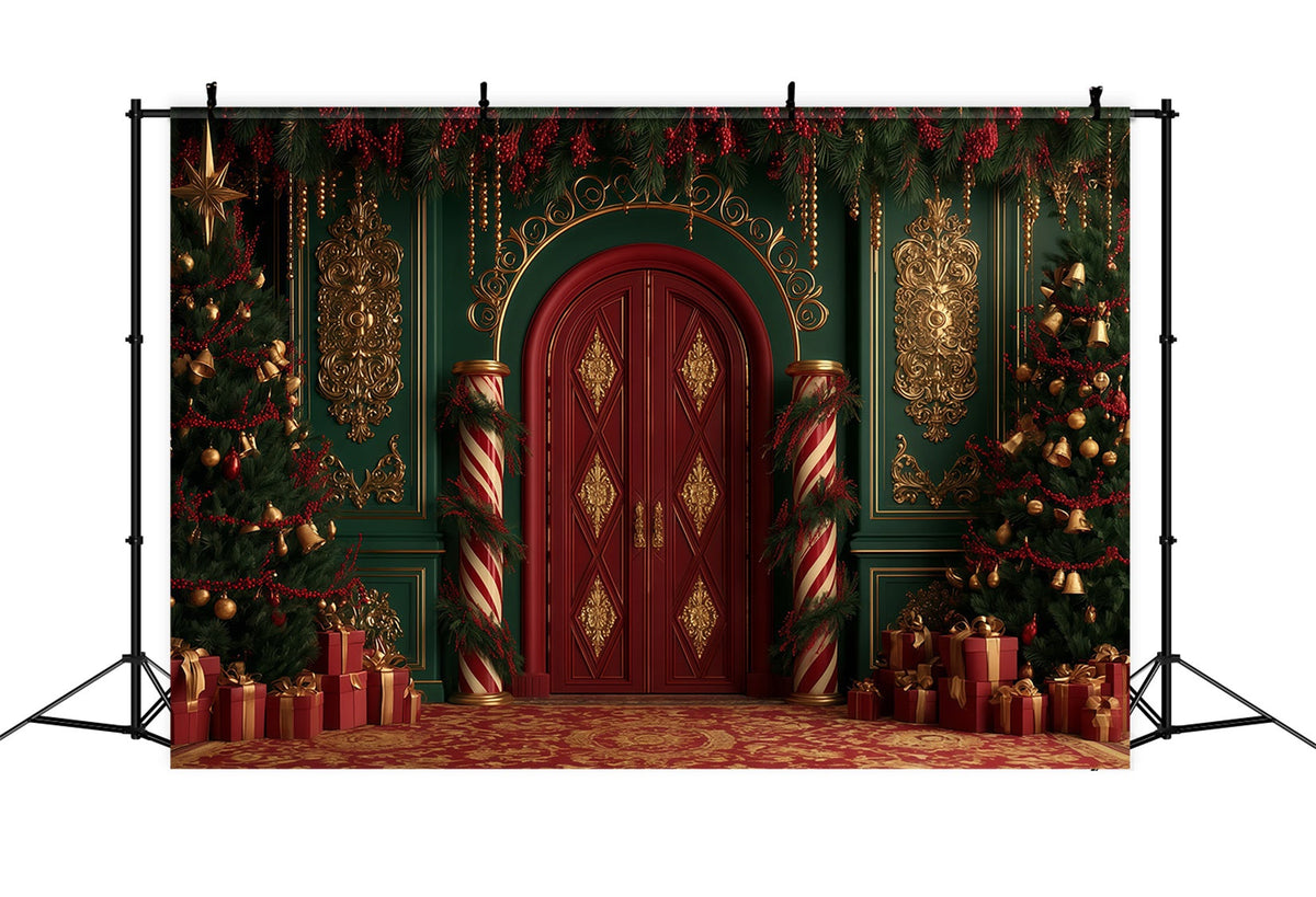 Viktorianische Weihnachtskulisse Eingang Zum Zuckerstangenpalast Weihnachts-Musselin-Hintergrund RR69-83