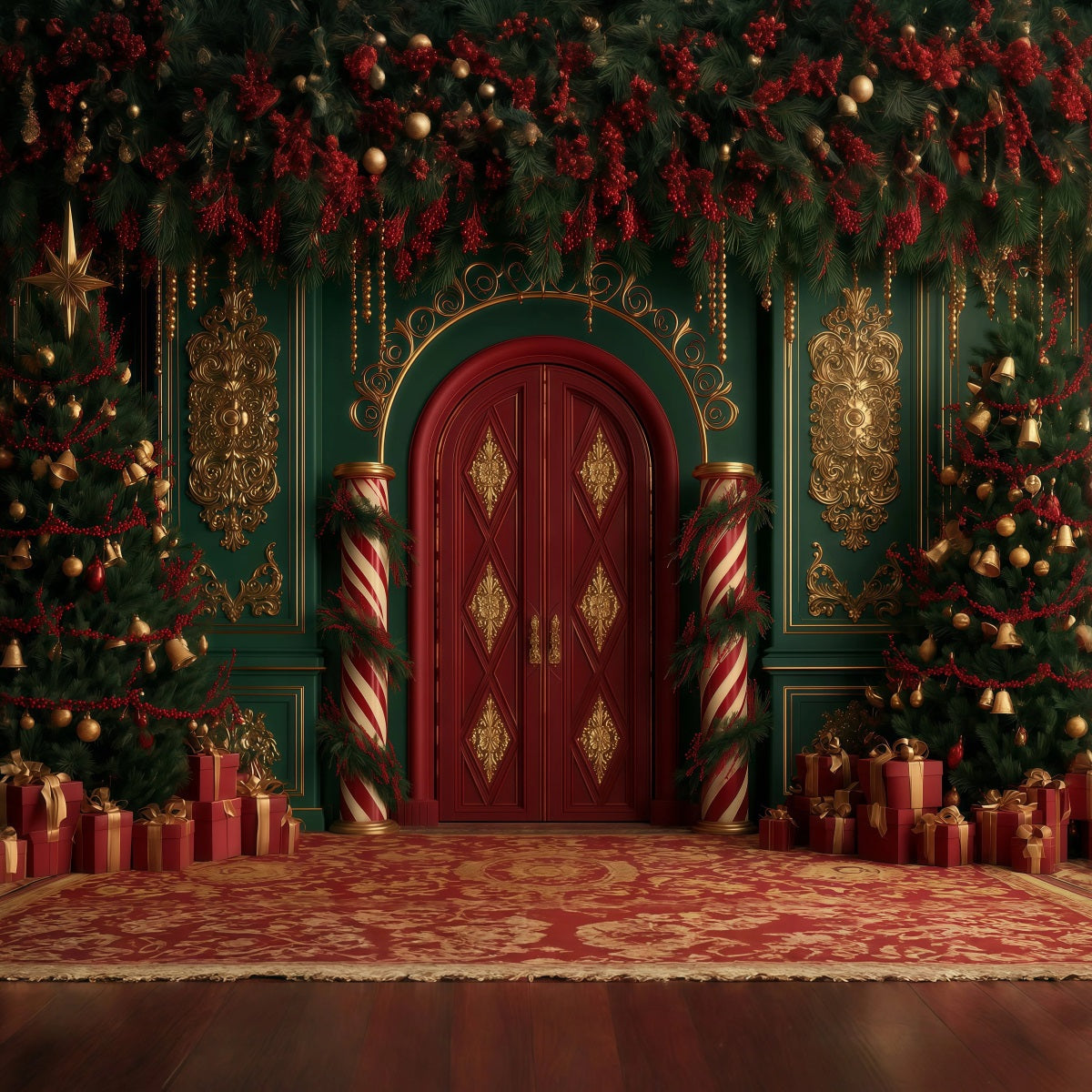 Viktorianische Weihnachtskulisse Eingang Zum Zuckerstangenpalast Weihnachts-Musselin-Hintergrund RR69-83
