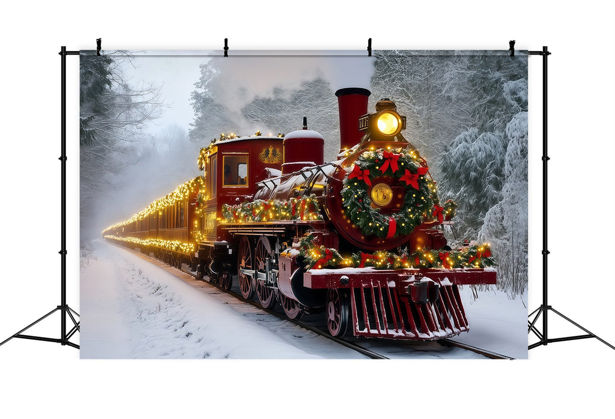 Weihnachtszug-Kulisse Schneebedeckter Zug Mit Rotem Licht Weihnachtskulissen RR69-93