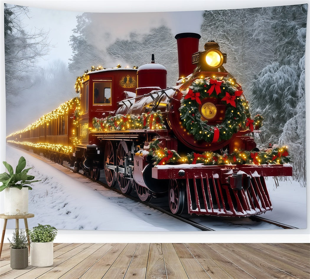 Weihnachtszug-Kulisse Schneebedeckter Zug Mit Rotem Licht Weihnachtskulissen RR69-93