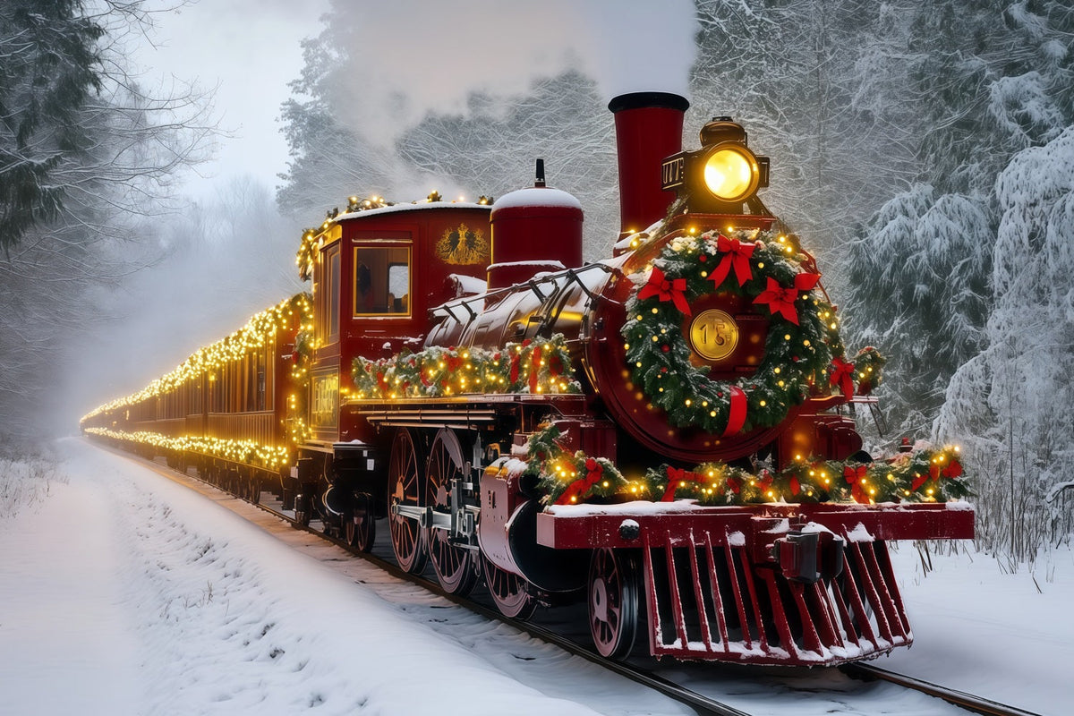 Weihnachtszug-Kulisse Schneebedeckter Zug Mit Rotem Licht Weihnachtskulissen RR69-93
