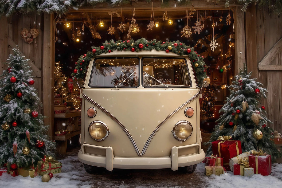 Weihnachtsbauernhof-Kulisse Vintage Van Scheunenausstellung Weihnachts-Fotografie-Hintergründe RR69-99
